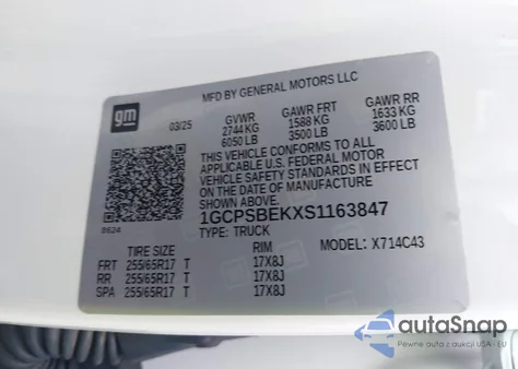 2025 Chevrolet Colorado 2Wd Wt from USA, damaged, VIN 1GCPSBEKXS1163847